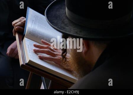 Israel, Jerusalem, heilige Stadt, die Altstadt Weltkulturerbe der UNESCO, orthodoxe Juden an der Klagemauer beten Stockfoto
