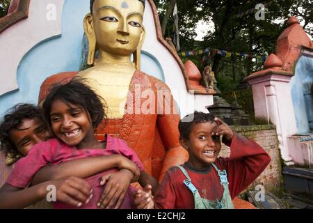 Nepal, Kathmandu-Tal, Weltkulturerbe der UNESCO, Kathmandu, Buddha-Statue in Swayambunath Tempel Stockfoto