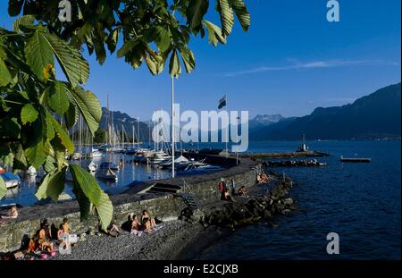 Schweiz, Kanton Waadt, Vevey, Marina De La Tour-de-Peitz am Genfer See Stockfoto