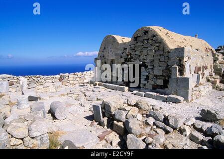 Greece Cyclades Aegean Sea Santorini Thera ancient archaeological Site Byzantine Church of Agios Stefanos errichtet auf den Ruinen Stockfoto