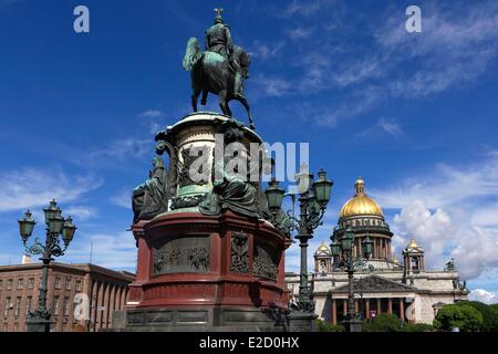 Russland Sankt Petersburg Weltkulturerbe von UNESCO St. Isaak Platz Reiterstatue Nicolas die erste Vertretung Stockfoto