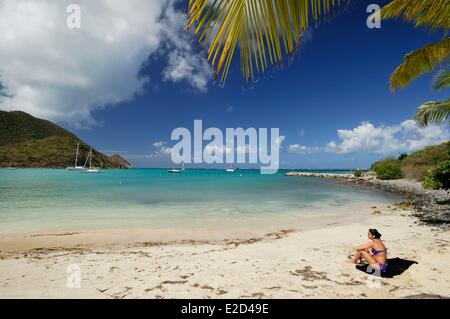 Frankreich Guadeloupe St. Martin-Anse Marcel Boote am Strand vor Anker Stockfoto