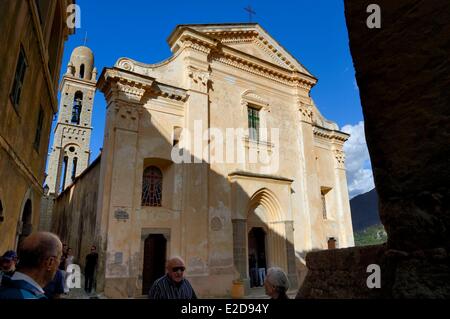 Frankreich, Haute Corse, Balagne, thront Dorf Speloncato, die Stiftskirche Santa Maria Assunta Stockfoto