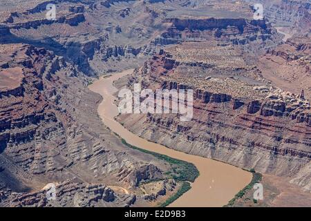 Vereinigten Staaten Colorado Plateau Canyonlands Nationalpark in Utah der Coloraso Fluss in Katarakt Cnyon (Luftbild) Stockfoto