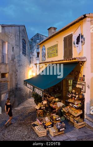 Frankreich, Haute Corse, Corte, Epicerie Casa Curtinese halten von Jean-Marie Ghionga, ein Shop der korsischen Spezialitäten Stockfoto