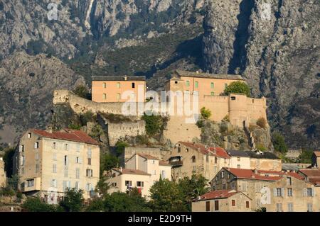 Frankreich, Haute Corse, Corte, Zitadelle aus dem 15. Jahrhundert mit Blick auf die Altstadt Stockfoto