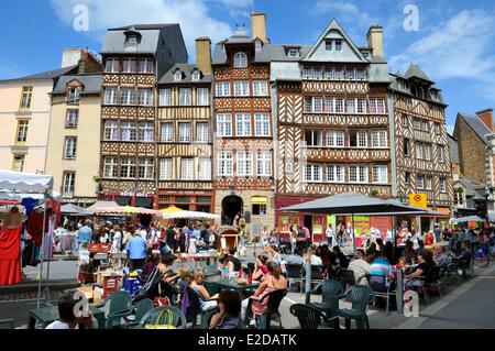 Frankreich, Ille et Vilaine, Rennes, der Champ Jacquet, der Platz von 17. Jahrhundert halb Fachwerkhaus gesäumt ist beherbergt Stockfoto