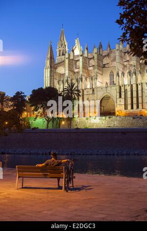 Spanien, Balearen, Mallorca, Palma De Mallorca, Kathedrale La Seu in der Nacht Stockfoto