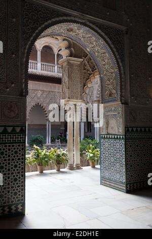 Spanien, Andalusien, Sevilla, Real Alcazar aufgeführt als Weltkulturerbe der UNESCO, Patio de Las Huasaco Stockfoto