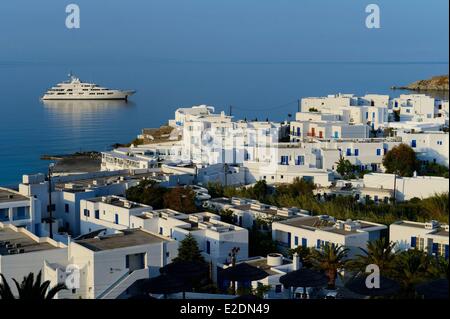 Griechenland-Kykladen-Inseln Mykonos Insel Dorf von Platis Gialos Stockfoto