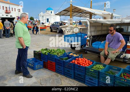 Griechenland-Kykladen-Inseln Mykonos Insel Chora (Mykonos-Stadt) Gemüsemarkt Stockfoto