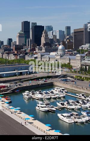 Provinz Kanada Quebec Montreal Old Montreal das Alter Hafen der Marina Bonsecours Markt die Wolkenkratzer der Innenstadt in der Stockfoto