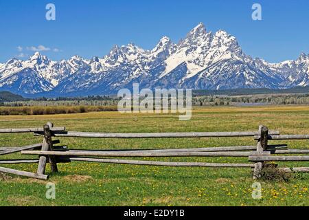 Vereinigten Staaten Wyoming Grand Teton National Park Teton Bergkette mit Grand Teton (4.199 m/13.775 ft) höchsten Punkt der Stockfoto