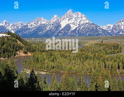 Vereinigten Staaten Wyoming Grand Teton Nationalpark überblicken den Snake River und die Teton Range aus dem Snake River Stockfoto