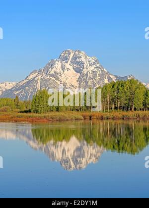 Vereinigten Staaten Wyoming Grand Teton Nationalpark des Snake River und Mount Moran von Oxbow Bend Stockfoto