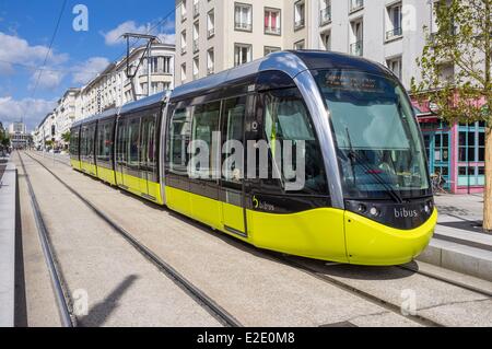 Frankreich Finistere Brest der Siam-Straße der Straßenbahn von Brest ist ein Projekt von TCSP (öffentliche Verkehrsmittel in speziellen Bahnen) von Brest Stockfoto