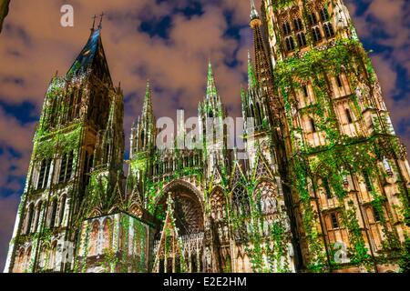 Gebieten Seine-Maritime Rouen Cathedrale Notre Dame de Rouen (unsere Dame der Kathedrale von Rouen) lightshow Stockfoto