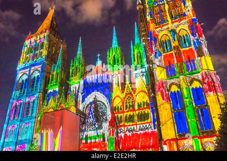 Gebieten Seine-Maritime Rouen Cathedrale Notre Dame de Rouen (unsere Dame der Kathedrale von Rouen) lightshow Stockfoto