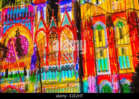 Gebieten Seine-Maritime Rouen Cathedrale Notre Dame de Rouen (unsere Dame der Kathedrale von Rouen) lightshow Stockfoto