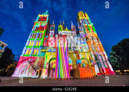 Gebieten Seine-Maritime Rouen Cathedrale Notre Dame de Rouen (unsere Dame der Kathedrale von Rouen) lightshow Stockfoto