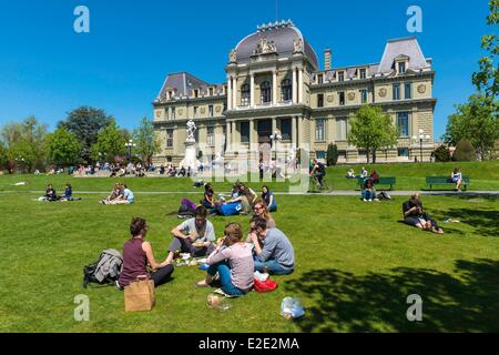 Schweiz Kanton Vaud Lausanne Gerichtsgebäuden und Statue von William Tell Stockfoto