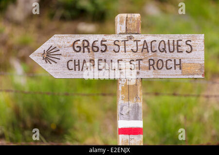 Frankreich, Haute-Loire, Lozere, Sankt Rochus site, Wegweiser des Weges von Santiago De Compostela Stockfoto