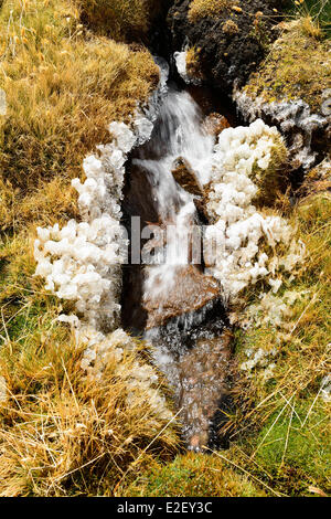 Peru, Arequipa Provinz, Chivay, Mismi Vulkan (5597 m), die Quelle des Amazonas (5150 m), den ersten eisigen Gewässern der Quelle Stockfoto