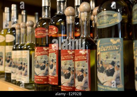 Frankreich, Haute Saone, Fougerolles, Paul Devoille Brennerei, Shop, Flaschen Absinth Stockfoto