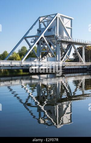 Frankreich Calvados Batterie Batterie Brücke oder Pegasus-Brücke Zugbrücke über den Canal de Caen à la Mer, veröffentlicht am 6. Juni Stockfoto