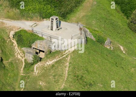 Frankreich Calvados Omaha Beach Colleville Sur Mer WN62 Denkmal in Erinnerung an die amerikanischen Fith Ingenieur-Brigade Bunker (Antenne Stockfoto