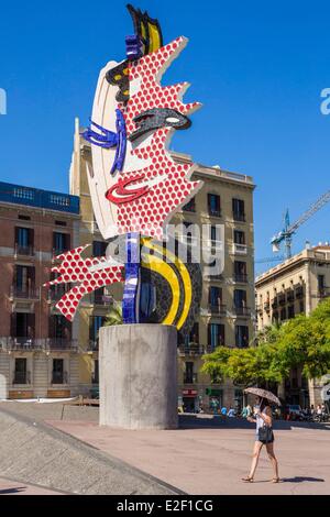 Spanien Katalonien Barcelona Port Vell Barcelona Kopf Skulptur (1992) Kopf von Barcelona der amerikanische Künstler Roy Lichtenstein Stockfoto