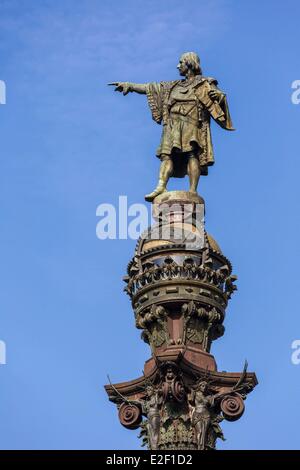 Spanien, Katalonien, Barcelona, Port Vell, für die Weltausstellung 1888 Columbus Spalte vom Architekten Gaieta Buigas Stockfoto