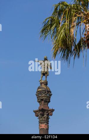 Spanien, Katalonien, Barcelona, Port Vell, für die Weltausstellung 1888 Columbus Spalte vom Architekten Gaieta Buigas Stockfoto