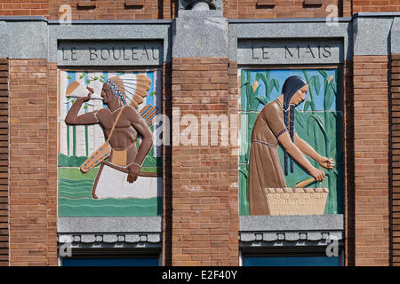 Provinz Kanada Quebec Montreal Botanischer Garten der Birken und Mais zwei der zwölf polychrome Reliefs der Verwaltung Stockfoto