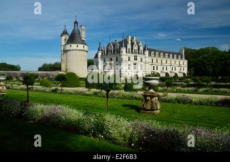 Frankreich, Indre et Loire, Chateau de Chenonceau, gebaut zwischen 1513-1521 im Renaissance-Stil, über den Fluss Cher Stockfoto