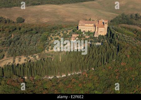 Italien Toskana Siena Landschaft Val d ' Orcia in der Nähe von Pienza Landschaft mit Graten Agriturismo als Weltkulturerbe der UNESCO aufgeführt oder Stockfoto