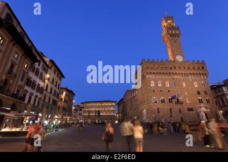 Italien Toskana Florenz Altstadt Weltkulturerbe von UNESCO-Piazza della Signoria-Palazzo Vecchio und der Turm Stockfoto
