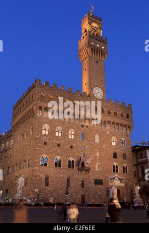 Italien Toskana Florenz Altstadt Weltkulturerbe von UNESCO-Piazza della Signoria-Palazzo Vecchio und der Turm Stockfoto