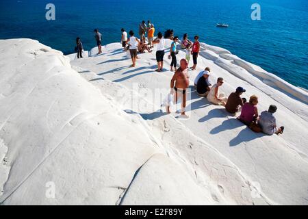 Italien, Sizilien, Provinz Agrigent, Realmonte, Scala dei Turchi (Türkische Treppe), rock-Formation in den Klippen Stockfoto