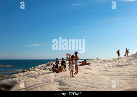 Italien, Sizilien, Provinz Agrigent, Realmonte, Scala dei Turchi (Türkische Treppe), rock-Formation in den Klippen Stockfoto