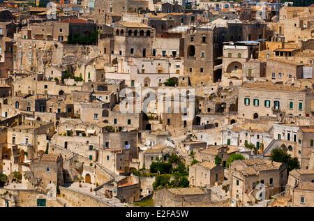 Italien, Basilikata, Matera, Sassi, Weltkulturerbe der UNESCO, allgemeinen Blick auf die Altstadt Stockfoto