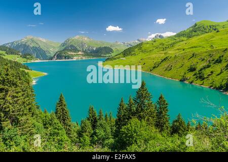 Frankreich, Savoie, Beaufortain massiv, Roselend See und Staumauer Stockfoto