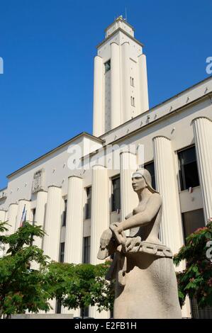 Frankreich Rhone Villeurbanne architektonisches Ensemble des Gratte-Ciel (Wolkenkratzer) erbaut von 1927 bis 1934 das Rathaus auf der Stockfoto