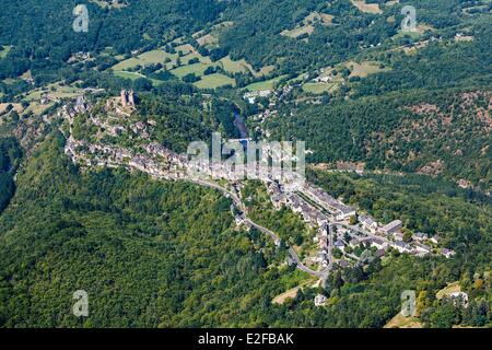 Frankreich, Aveyron, Najac, Les Plus Beaux Dörfer de France (die schönsten Dörfer Frankreichs) gekennzeichnet (Luftbild) Stockfoto