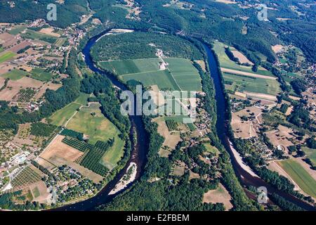 Frankreich, Dordogne, Perigord Noir, Dordogne-Tal, Domme, Cingle de Montfort Mäander (Luftbild) Stockfoto