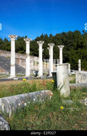 Griechenland, Dodekanes Insel Kos, Spalten in der antiken griechischen Stadt Asklepieion Stockfoto