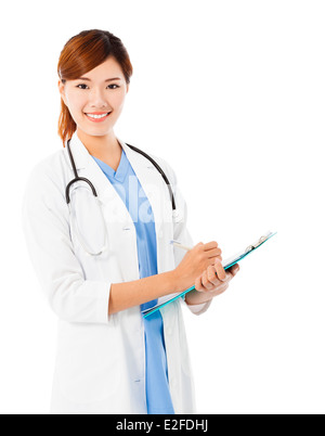 voller Länge jungen professionellen Arzt lächelnd Stockfoto