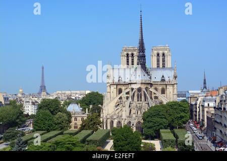 Frankreich Paris aufgeführt die Ufer der Seine in Paris als Weltkulturerbe durch die UNESCO Ile De La Cité und der Kathedrale Notre-Dame Stockfoto