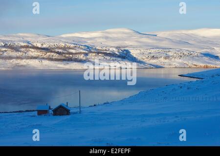 Norwegen, Finnmark County, Varanger-Halbinsel, Winter, polare Nacht Stockfoto