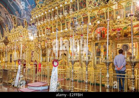 Zypern Troodos Gebirge Kykko orthodoxe Kloster (Panagia Tou Kykkou) basierte Ont 11. Jahrhundert mit Ikonen der Ikonostase der Stockfoto